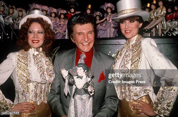 Liberace and the Radio City Rockettes circa 1984 in New York City.