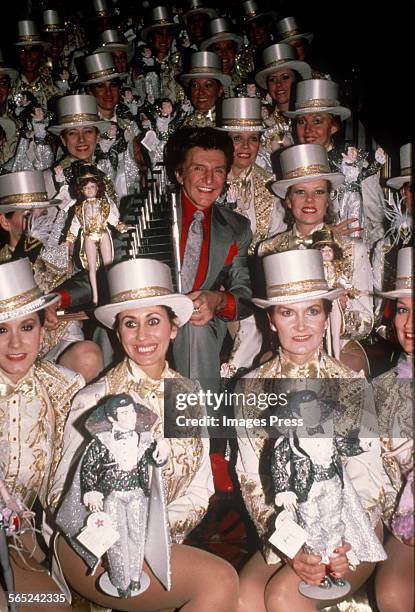 Liberace and the Radio City Rockettes circa 1984 in New York City.