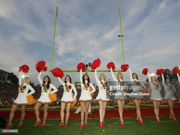 The USC Trojan cheerleaders perform before the start of the BCS National Championship Rose Bowl Game against the Texas Longhorns on January 4, 2006...