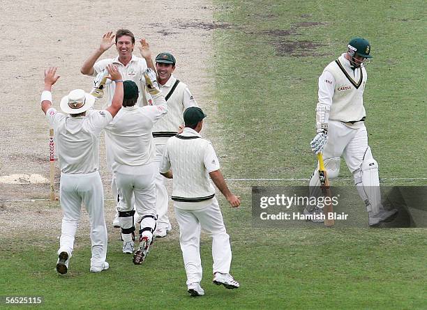 Glenn McGrath of Australia celebrates the wicket of Graeme Smith of South Africa during day four of the Third Test between Australia and South Africa...