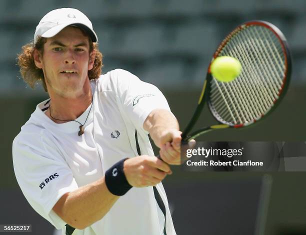 Andy Murray of Great Britain in action against Tomas Berdych of the Czech Republic on day four of the Next Generation Men's Hardcourts at Memorial...