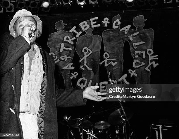 Tip of A Tribe Called Quest performs on stage, London, United Kingdom, 1990.