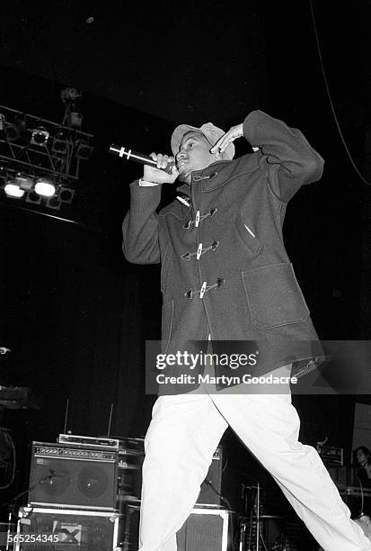 Tip of A Tribe Called Quest performs on stage, London, United Kingdom, 1990.