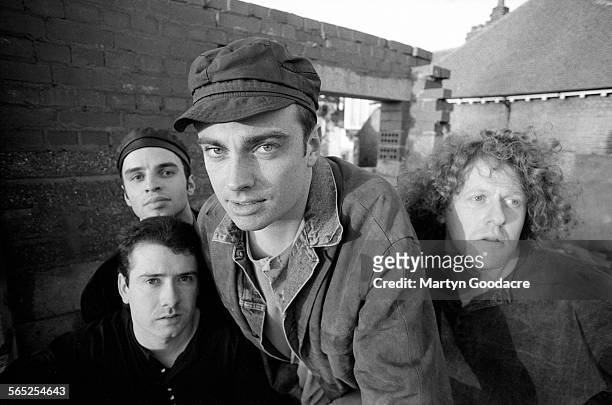 Catherine Wheel, group portrait, United Kingdom, 1990. Line up includes Dave Hawes, Brian Futter, Neil Sims and Rob Dickinson.