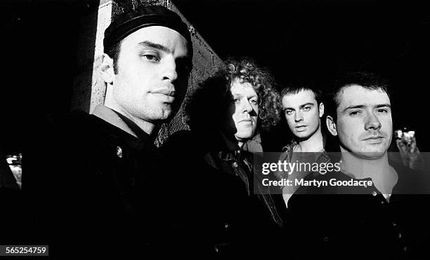 Catherine Wheel, group portrait, United Kingdom, 1990. Line up includes Dave Hawes, Brian Futter, Neil Sims and Rob Dickinson.