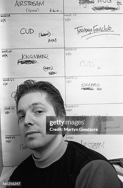 Mark Goodier, portrait, Radio 1 studios, London, United Kingdom, 1992.