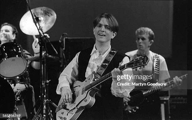 Paddy McAloon of Prefab Sprout performs on stage in London, United Kingdom, 1990.