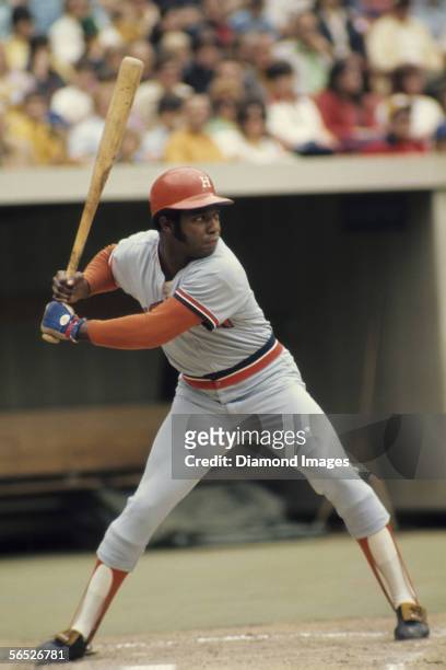 Outfielder Jimmy Wynn, of the Houston Astros, at at bat during a game in May, 1973 against the Pittsburgh Pirates at Three Rivers Stadium in...