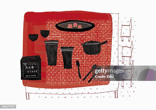 dinner table setting - table setting top view stock illustrations