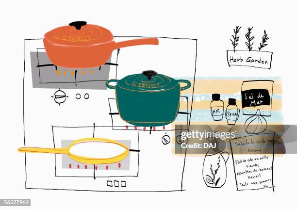 kitchen image - gas ring stock illustrations