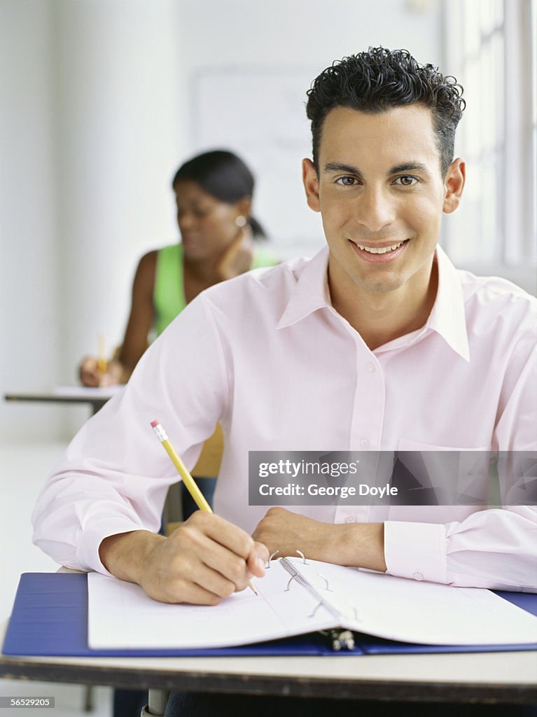 Close-up of two students in a classroom