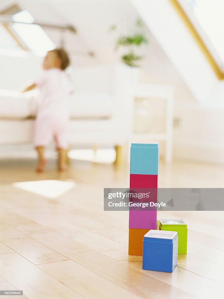 Close-up of a tower of building blocks