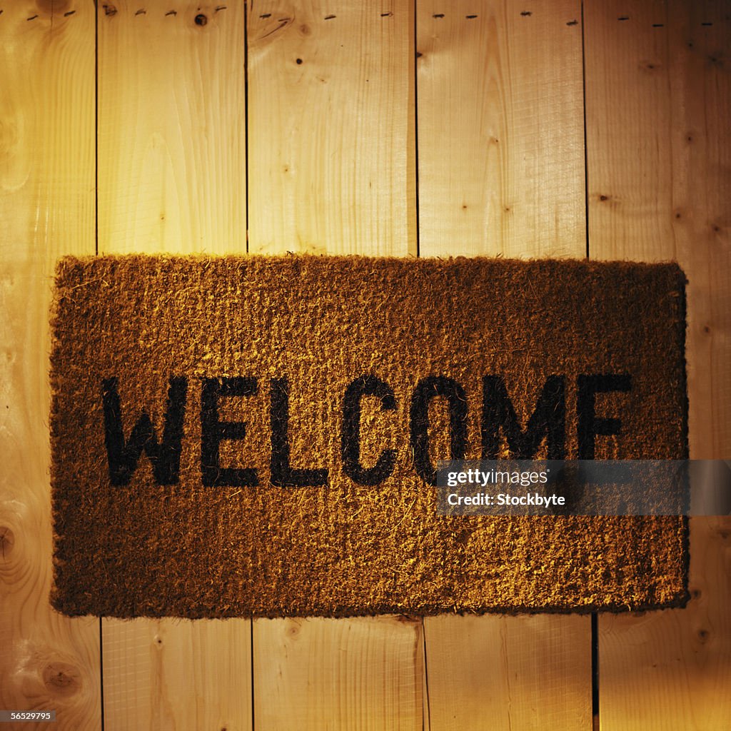 Close-up of a welcome mat