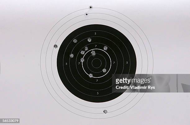 General view of a target is seen during the shooting warm-up for the mens sprint competition of the E.ON Ruhrgas IBU Biathlon World Cup on January 6,...