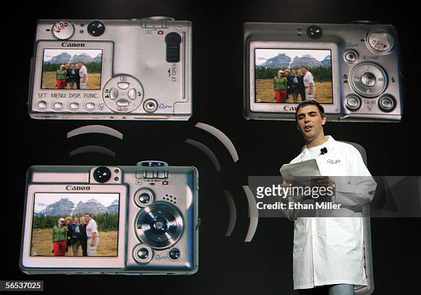 Google co-founder Larry Page delivers a keynote address at the International Consumer Electronics Show January 6, 2006 in Las Vegas, Nevada. The 1.6...