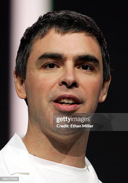 Google co-founder Larry Page delivers a keynote address at the International Consumer Electronics Show January 6, 2006 in Las Vegas, Nevada. The 1.6...