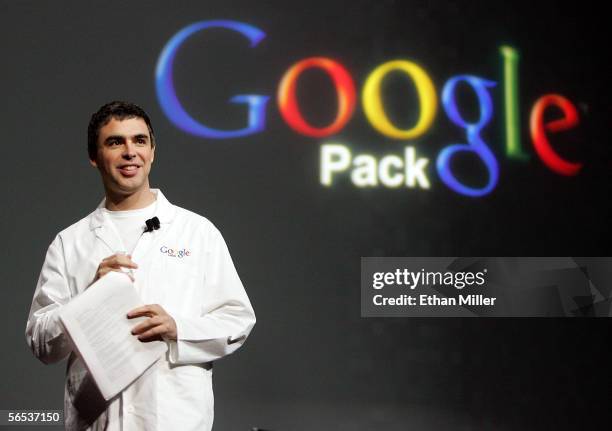 Google co-founder Larry Page introduces Google Pack during his keynote address at the International Consumer Electronics Show January 6, 2006 in Las...