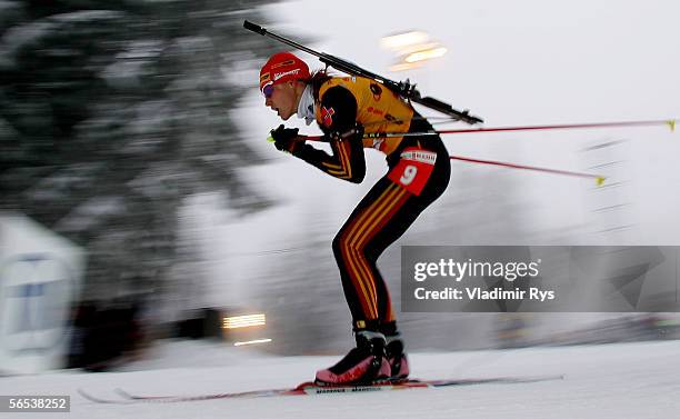 Kati Wilhelm of Germany in action during the womens sprint competition of the E.ON Ruhrgas IBU Biathlon World Cup on January 7, 2006 in Oberhof near...