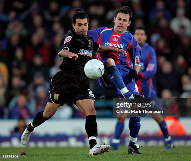 Dougie Freedman of Crystal Palace and Jason Crowe of Northampton battle for the ball during the FA Cup Third Round match between Crystal Palace and...