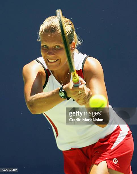 Melinda Zcink of Hungary in action against Antonella Serra Zanetti of Italy during day one of the Canberra Womens International played at the...