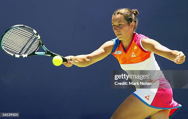 Antonella Serra Zanetti of Italy in action against Melinda Zcink of Hungary during day one of the Canberra Womens International played at the...