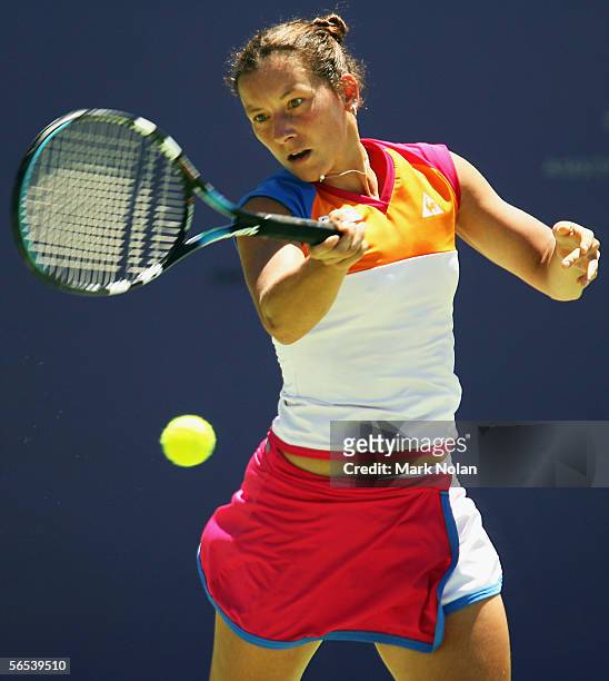 Antonella Serra Zanetti of Italy in action against Melinda Zcink of Hungary during day one of the Canberra Womens International played at the...