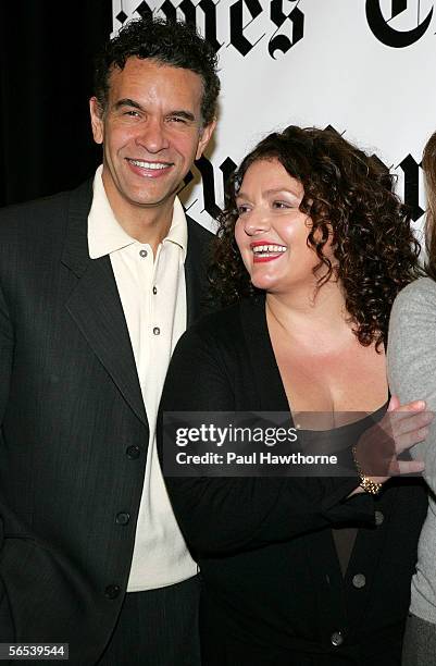 Actors Brian Stokes Mitchell and Aida Turturro pose for photographers prior to the Times Talk: Special Edition conversations at the 5th Annual New...