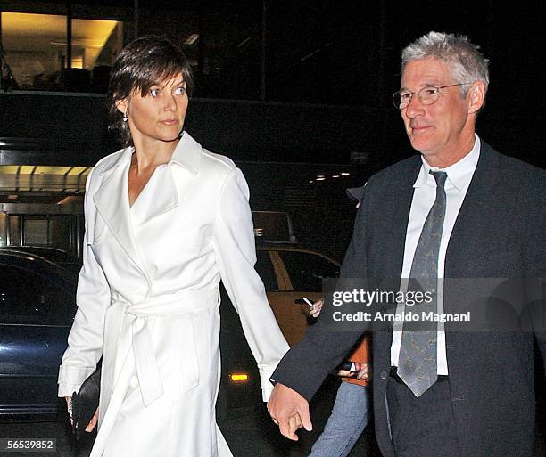 Richard Gere arrives with his wife Carey Lowell at the 60th birthday party for Jann Wenner, editor and publisher of Rolling Stone magazine, on...
