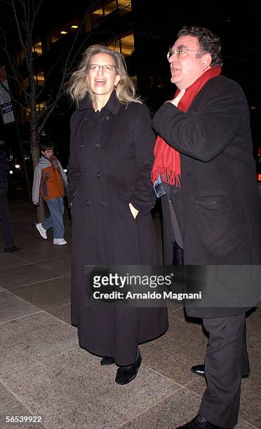 Annie Leibovitz arrives at the 60th birthday party for Jann Wenner, editor and publisher of Rolling Stone magazine, on January 7, 2006 at Le...