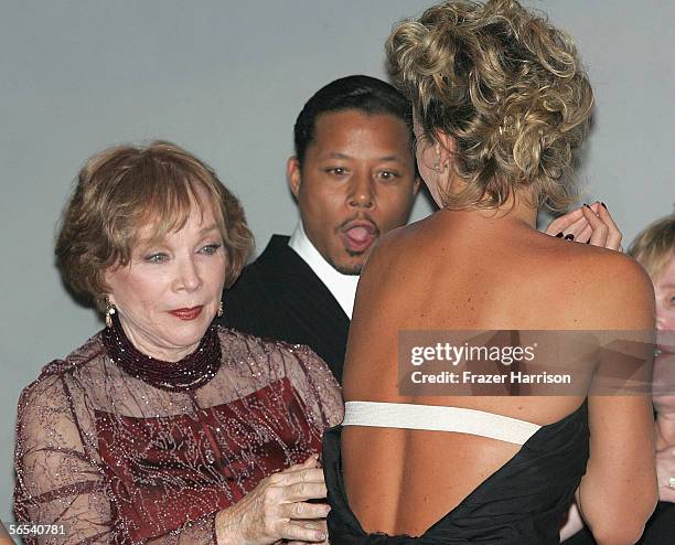 Honorees Shirley MacLaine Terrence Howard and Charlize Theron onstage at the 17th Annual Palm Springs International Film Festival Gala at the Palm...