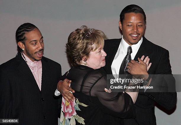 Actor Chris "Ludacris" Bridges Kathy Bates and Terrence Howard onstage at the 17th Annual Palm Springs International Film Festival Gala at the Palm...