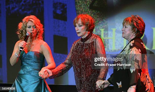 Television Host Mary Hart, actress Shirley Maclaine, actress Kathy Bates onstage at the 17th Annual Palm Springs International Film Festival Gala at...