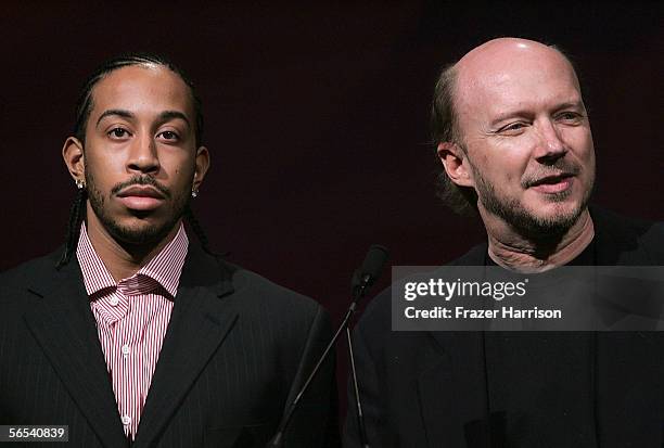 Actor Chris "Ludacris" Bridges and filmmaker Paul Haggis present Terrence Howard with the Rising Star Award onstage at the 17th Annual Palm Springs...