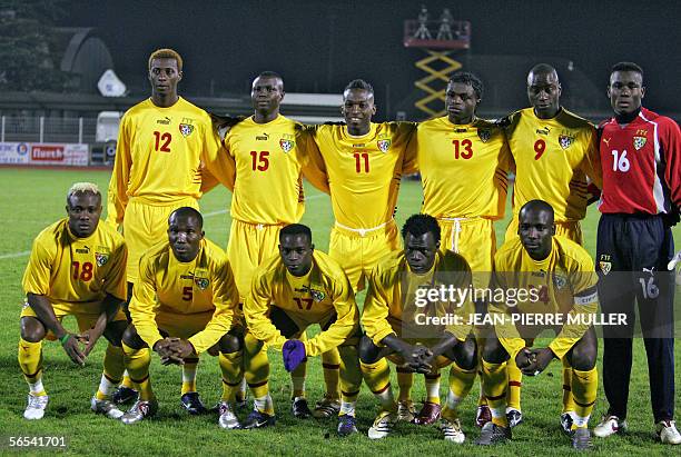 Viry-Chatillon, FRANCE: Togo's national football team players pose prior to the friendly football match Togo vs. Guinea as part of the preparation...