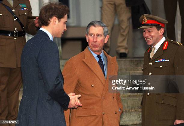 Prince William, accompanied by his father Prince Charles, Prince of Wales, is greeted by Major General Andrew Ritchie as he arrives to join his...