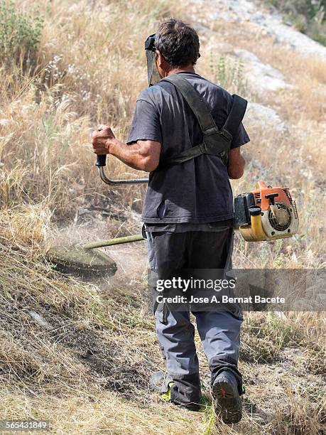 worker using a shredder - brushcutter stock pictures, royalty-free photos & images