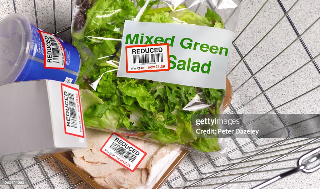 Money off shopping in supermarket basket