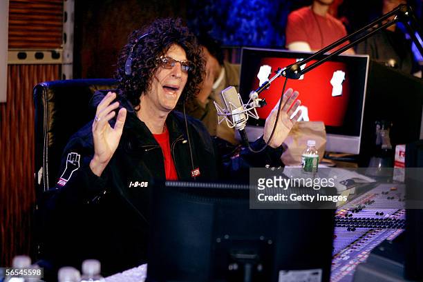 Radio talk show host Howard Stern debuts his show on Sirius Satellite Radio January 09, 2006 at the network's studios at Rockefeller Center in New...