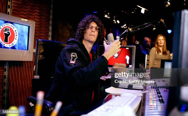 Radio talk show host Howard Stern debuts his show on Sirius Satellite Radio January 09, 2006 at the network's studios at Rockefeller Center in New...