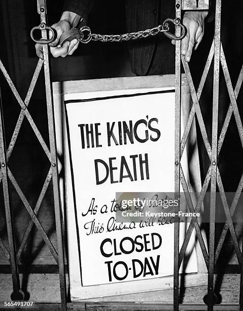 Cinema in the west end of London is closed after the announcement of the death of King George VI, 7th February 1952. A sign reads: "The King's death....