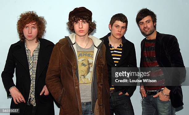 Hugh Harris, Luke Pritchard, Paul Garred and Pete Denton of the Brighton indie group The Kooks pose backstage at HMV Oxford Street on January 9, 2006...