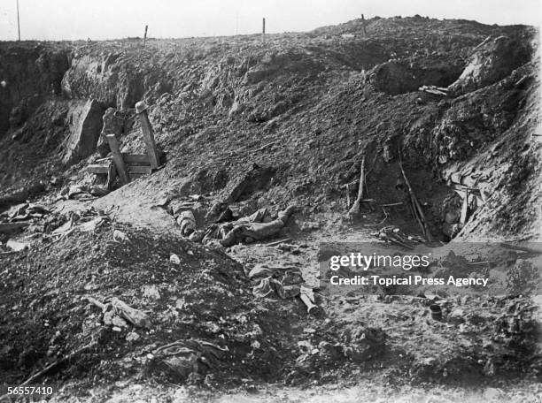 The German position after Allied crossfire on the Somme during World War I, 10th October 1916.