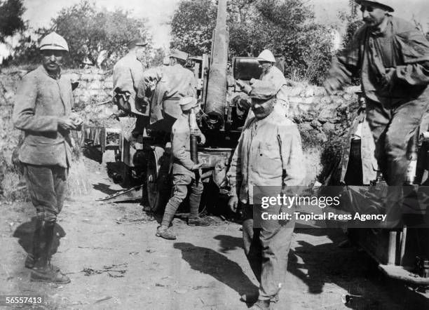 French 75cm gun mounted for aircraft use on the Somme during World War I, 25th August 1916.