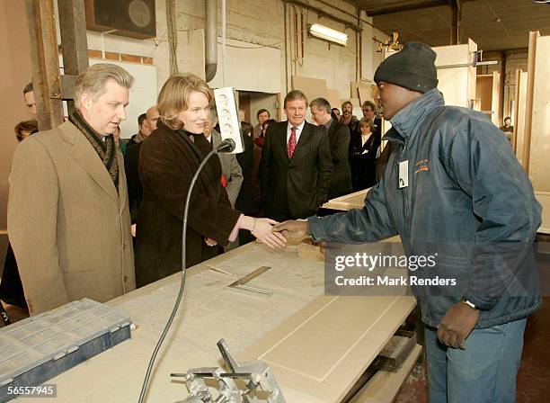 Belgian Royals Prince Philippe and Princess Mathilde visit the APIDES factory, where they spent time at an enterprise scheme which helps adults learn...