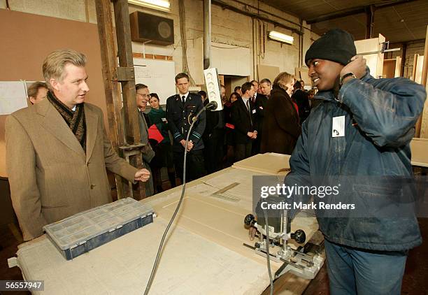 Belgian Royals Prince Philippe visits the APIDES factory, where he spent time at an enterprise scheme which helps adults learn woodworking skills, in...