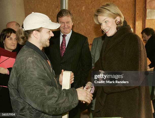 Belgian Royal Princess Mathilde visits APIDES factory, where she spent time at an enterprise scheme which helps adults learn woodworking skills, in...