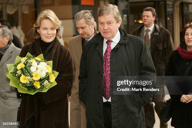 Belgian Royal Princess Mathilde and Walloon Economy Minister Philippe Marcourt arrive at Credal, the laureat of the Princess Mathilde Prize, in...