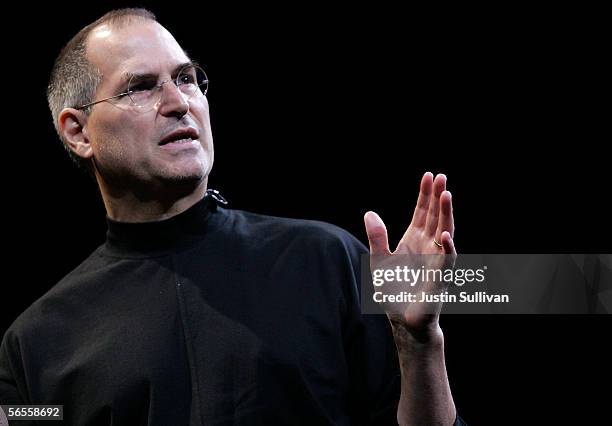 Apple CEO Steve Jobs delivers the keynote address during the 2006 Macworld January 10, 2006 in San Francisco, California. Jobs announced a new iMac...