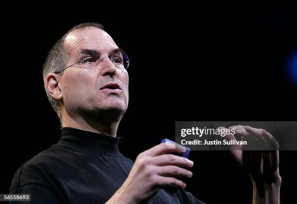 Apple CEO Steve Jobs delivers the keynote address during the 2006 Macworld January 10, 2006 in San Francisco, California. Jobs announced a new iMac...