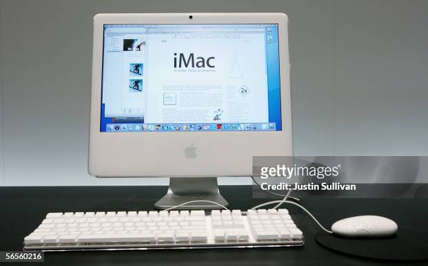 New iMac with Intel Core Duo processor is seen on display at the 2006 Macworld January 10, 2006 in San Francisco, California. Jobs announced a new...